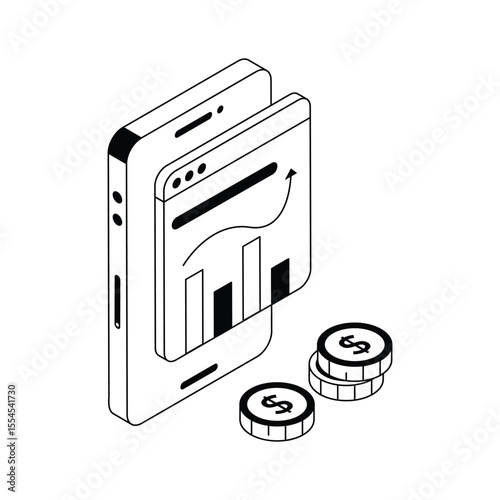 An amazing isometric icon focused on financial analysis insights