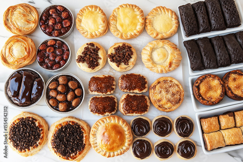Variety of baked pastries arranged on a table for a dessert display