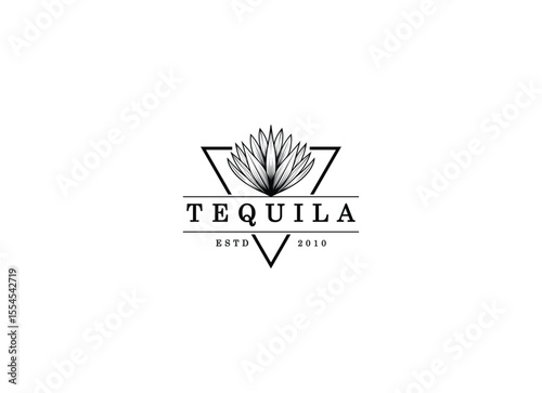 Vector illustration of Mexican Blue Agave Plant for Tequila Drink Vintage Label Logo Design.