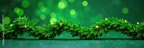 Twisted evergreen garland with soft green glow, winter, holiday