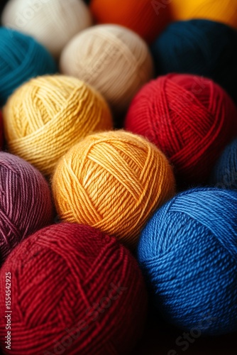 Colorful yarn balls stacked neatly for crafting projects