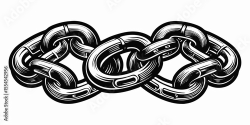 Interlocking heavy metal chain links forming a decorative pattern isolated on white background