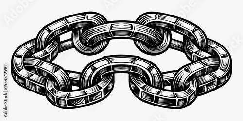 Heavy duty metal chain links intertwined in a decorative pattern isolated on white background