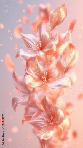Delicate pink flowers floating in an abstract composition with soft lighting, phone wallpaper