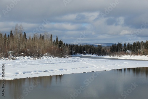 Wallpaper Mural winter landscape with snow covered trees and river Torontodigital.ca