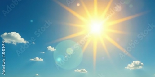 Yellow sun shines brightly in the clear blue sky, sunlight, sky, peaceful