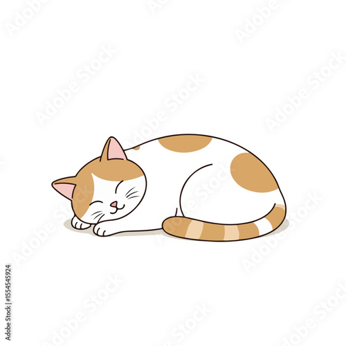 Adorable sleeping cat curled up for a nap.  Sweet orange and white feline resting peacefully.  Peaceful sleeping cat image perfect for pet blogs, greeting cards, and children's books.