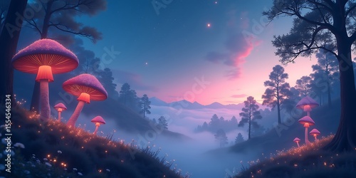 Magical mushroom landscape wallpaper fantasy forest glowing mushrooms art