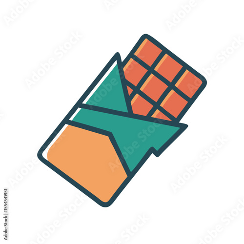 Cartoon chocolate bar in open wrapper flat design