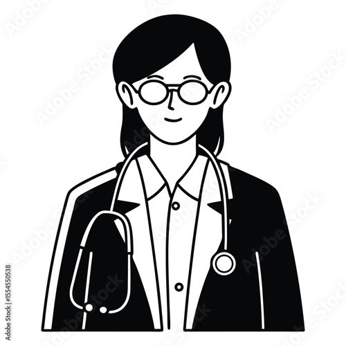 Smiling young female doctor with a stethoscope and glasses, a professional in healthcare