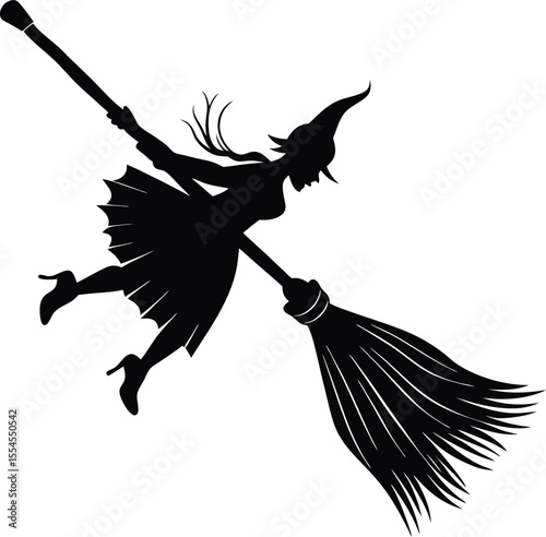 Silhouette of a Flying Broomstick