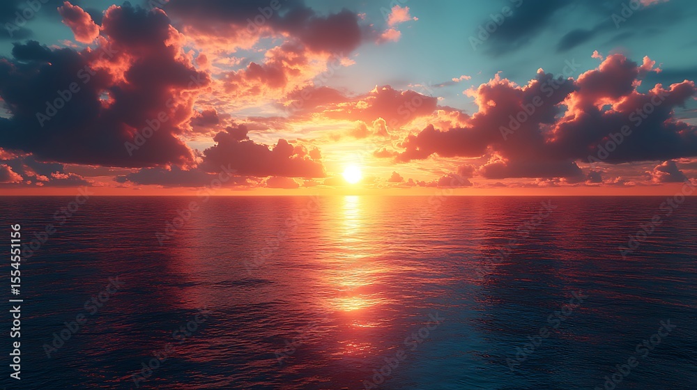 Obraz premium Sunset over calm ocean illustration