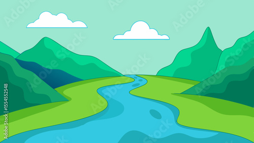River Valley Nature Vector Illustration