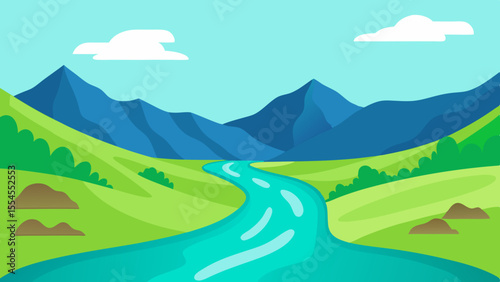 River Valley Nature Vector Illustration