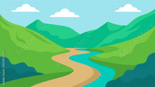 River Valley Nature Vector Illustration