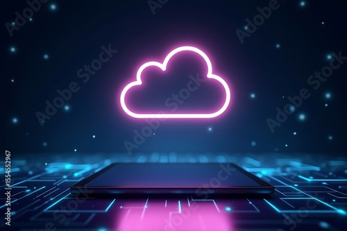 Cloud computing technology neon digital data network connection concept