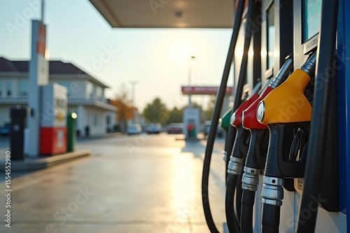 Gas station fuel pumps filling up petrol diesel gasoline petroleum prices