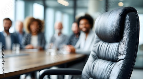 Black leather office chair stands ready for the business