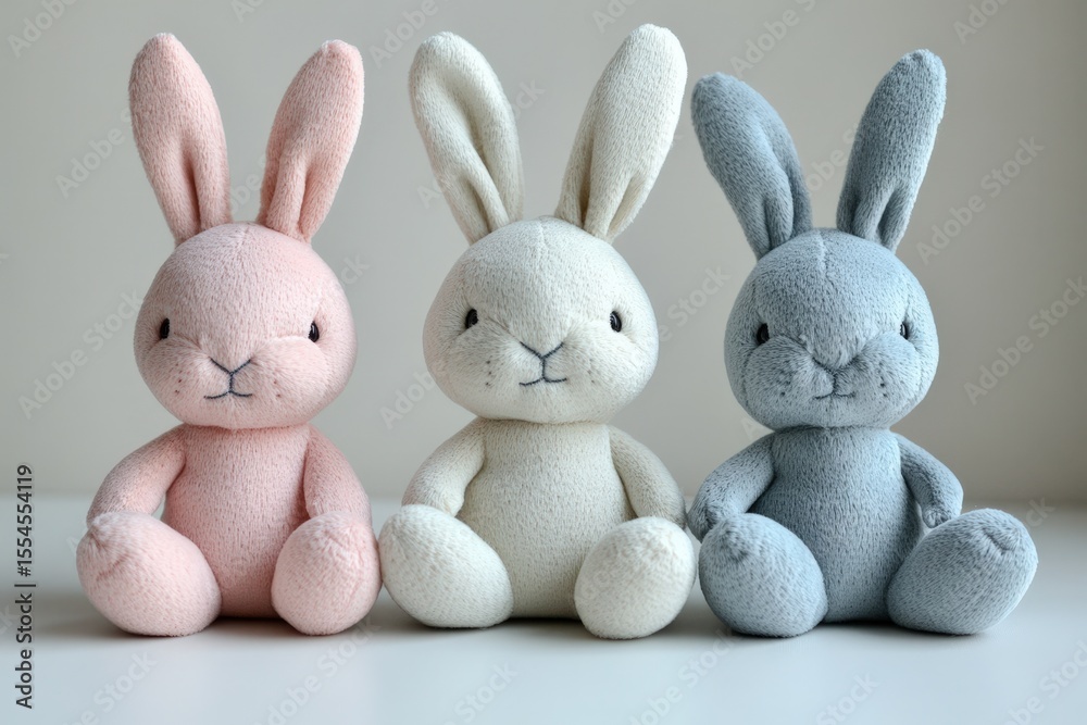 Fototapeta premium Plush Bunny Toys Sitting Together.