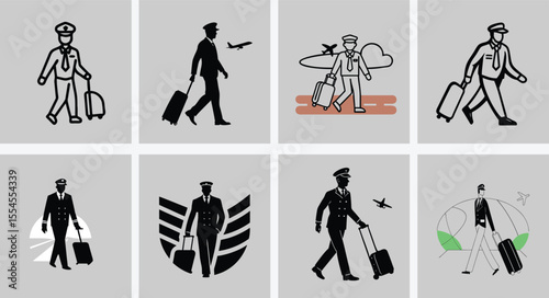 Silhouette of Pilot Walking with Suitcase at Airport