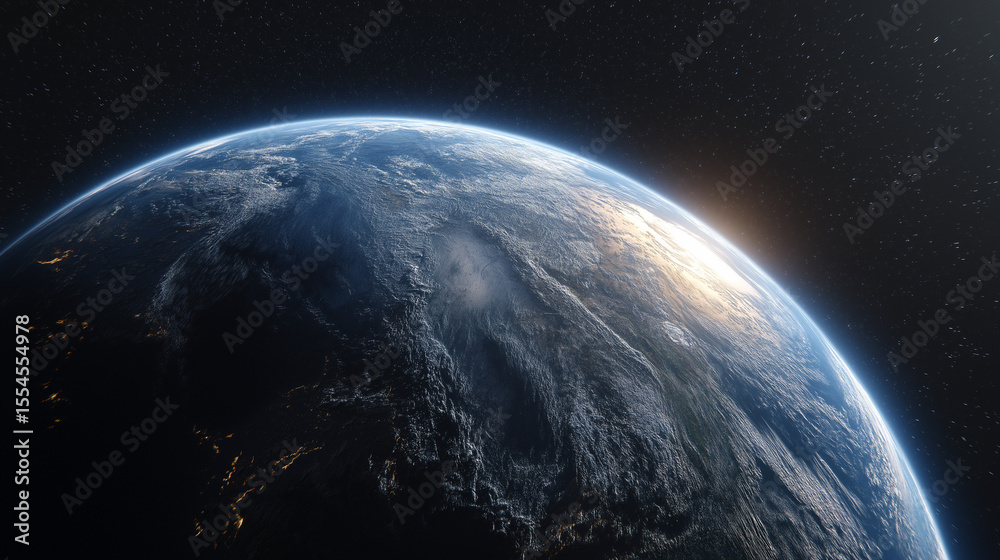 Fototapeta premium Earth from Space View with Sunrise Glowing on the Horizon
