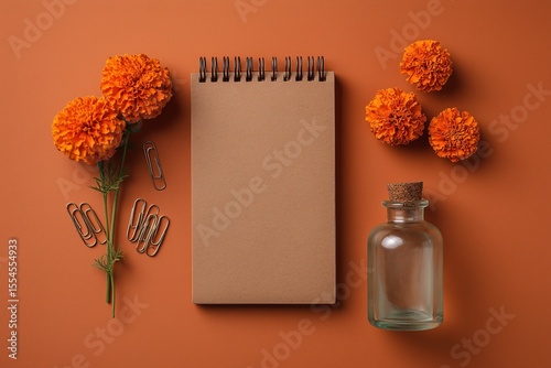 Artisan Flatlay with Kraft Notepad and Natural Floral Accents