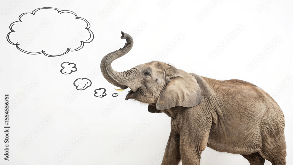 Obraz premium An elephant with a thought bubble isolated on white background