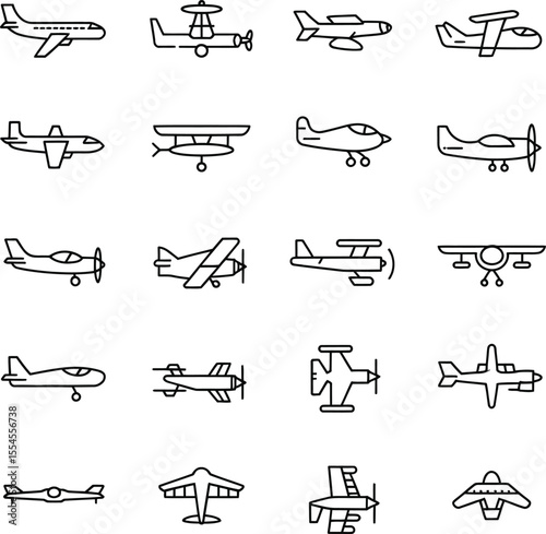 Diverse Aircraft Icons Collection airplane aviation