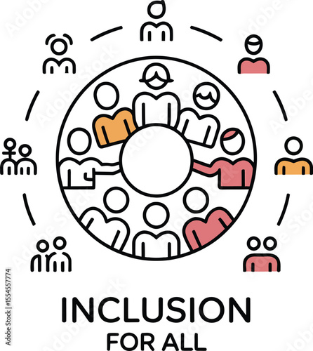 Diverse group of people in circle with text diversity inclusion