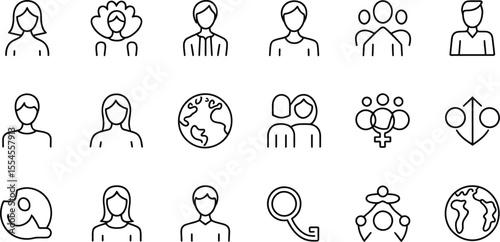 Diverse group people and global symbols people icons diversity