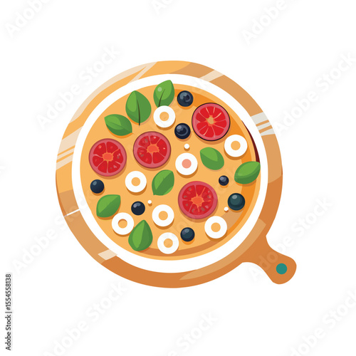 Pizza with salami and tomato, Isolated Pizza Illustration With Various Toppings vector on a white background