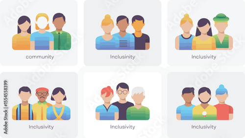 Diverse people groups flat icons diversity inclusion