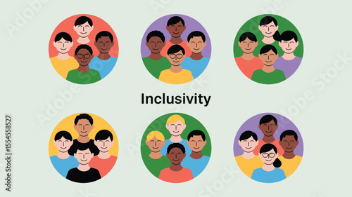 Diverse people groups in colorful circles diversity inclusivity