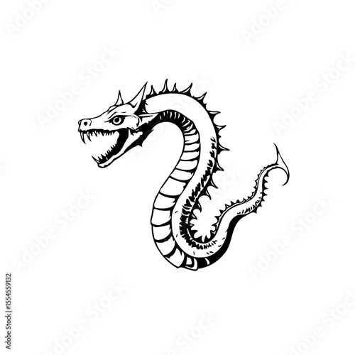 Elegant black and white dragon illustration evoking mythology fantasy and classic tales of legends adventures