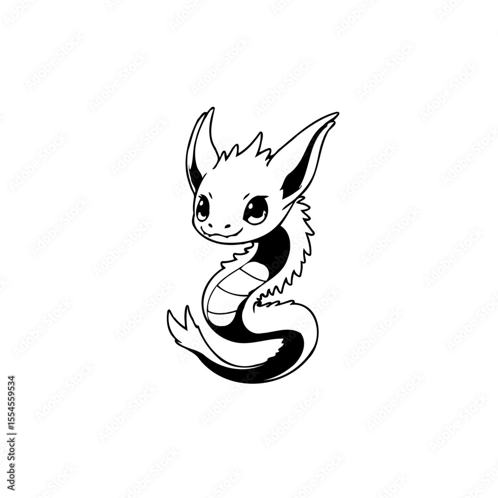 Naklejka premium Adorable baby dragon cartoon illustration vector design suitable for children's books and fantasy themed projects is shown