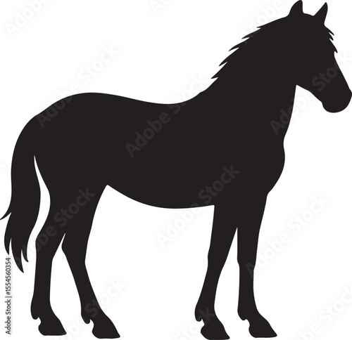 Corsican horse in silhouette vector pure white background.