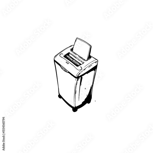 Isolated paper shredder office equipment drawing, enhancing data security for document destruction, and protecting sensitive information, white background