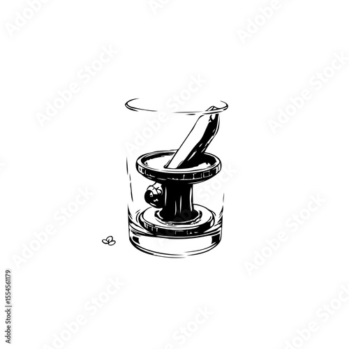 Abstract monochrome illustration of a stethoscope resting in a glass emphasizing medical concepts and well being promotion