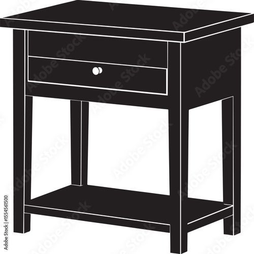 Minimalist Bedside Table in Black | Silhouette Vector Illustration Format