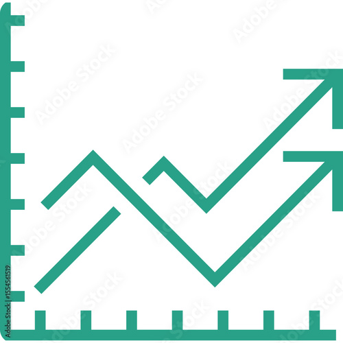 Two green upward trending line graphs with arrows on a white background representing financial growth and positive performance metrics