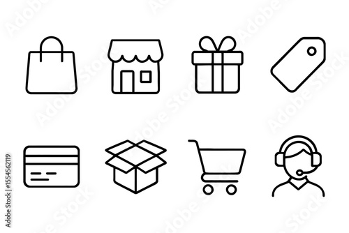 Essential elements of online shopping and e-commerce, vector illustration