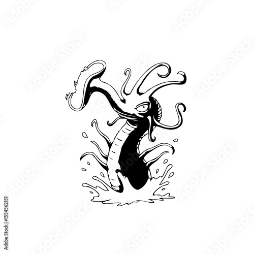 A cartoonish sea monster illustration with tentacles and splash effect a dynamic design ready to use