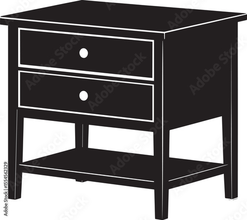 Minimalist Bedside Table in Black | Silhouette Vector Illustration Format