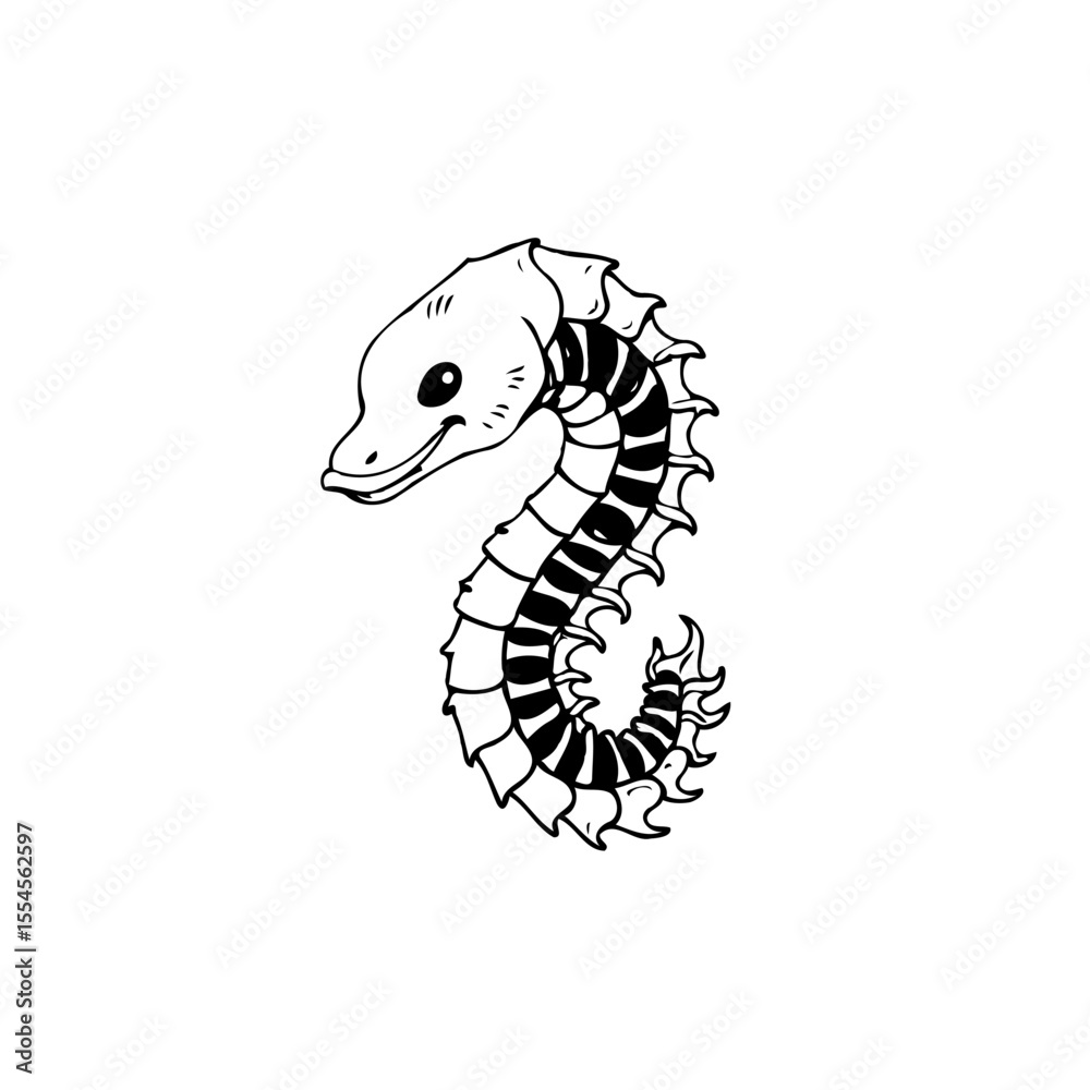 Fototapeta premium Illustrative seahorse drawing showcasing intricate line work for children's educational material emphasizing sea creatures in the ocean