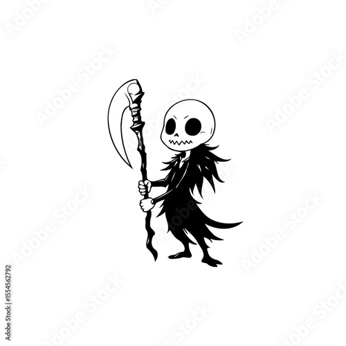 Cartoon grim reaper with scythe illustration vector design for halloween character concept and artwork needs