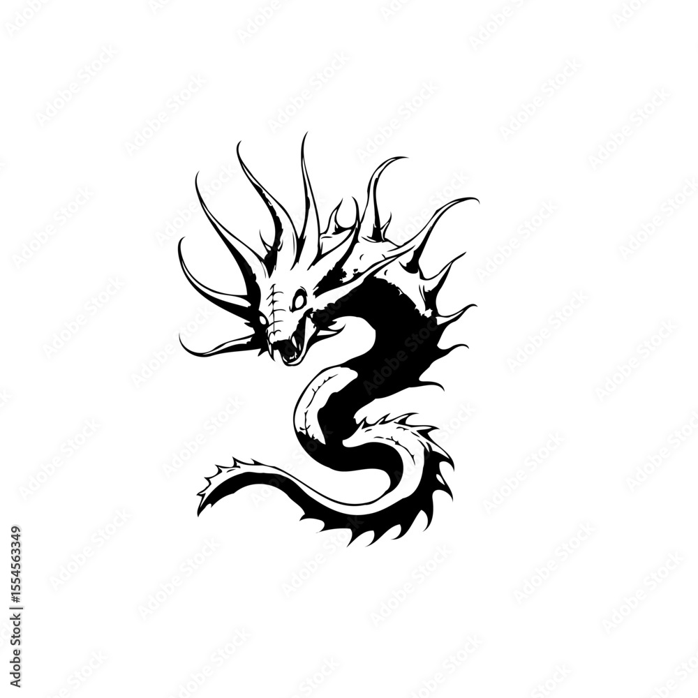 Naklejka premium Mystical dragon illustration: ancient creature of legend and fantasy with ornate features and symbolic power of transformation
