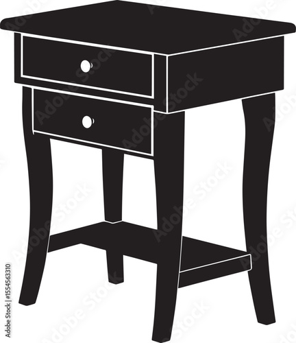 Minimalist Bedside Table in Black | Silhouette Vector Illustration Format