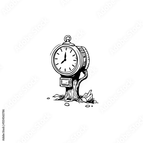 Whimsical pocket watch growing like a tree illustration time concept art clock nature and timelessness