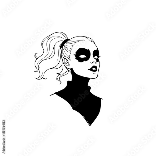 Elegant black and white portrait of a woman with unique makeup and hairstyle artful minimalism sophistication