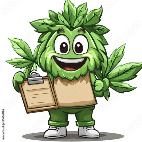 Smiling Green Leaf Character Holding Clipboard